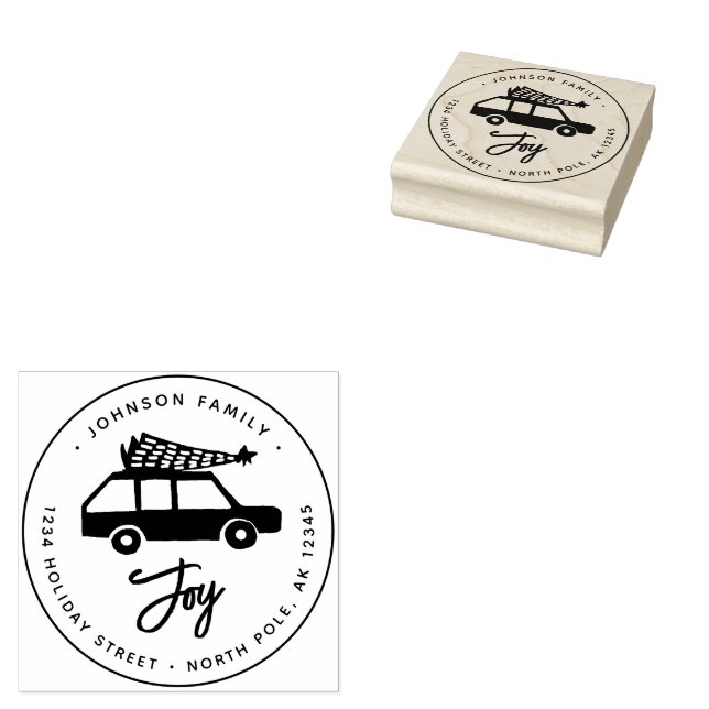 Joy Car Minimalistic Illustration Christmas  Rubber Stamp (Stamped)