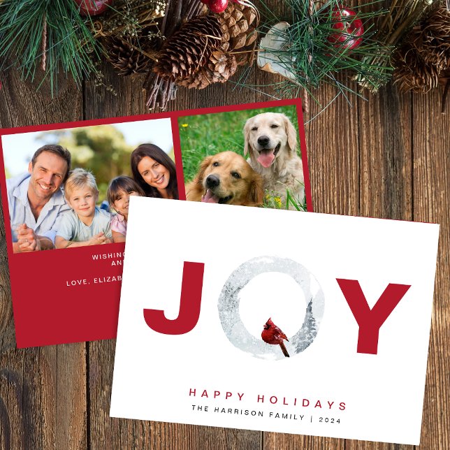 Joy Cardinal Watercolor Photo Christmas Holiday Card (Creator Uploaded)