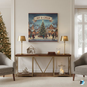 Joy & Cheer Christmas Village Holiday Market Faux Canvas Print
