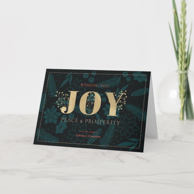 JOY Chic Navy Blue Business Holiday Card (Front)