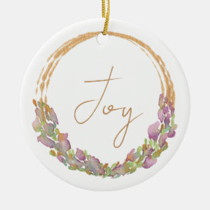 Joy Christian Bible Verse watercolor Christmas  Ceramic Ornament