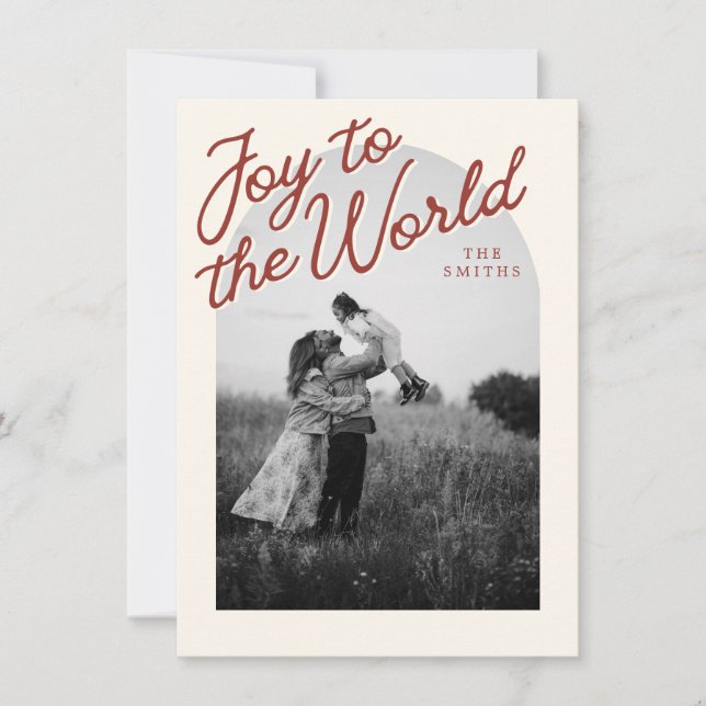 Joy Christian Classic Red Christmas Photo Holiday Card (Front)