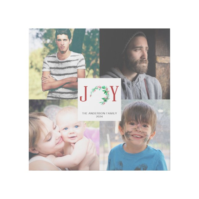 Joy Christmas 4 Photo Collage Family Pictures Gallery Wrap (Front)