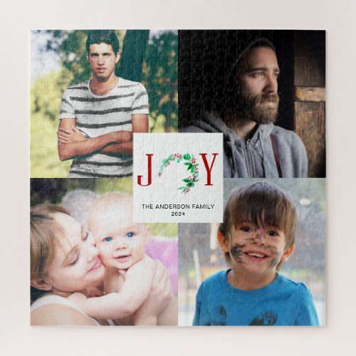 Joy Christmas 4 Photo Collage Family Pictures Jigsaw Puzzle