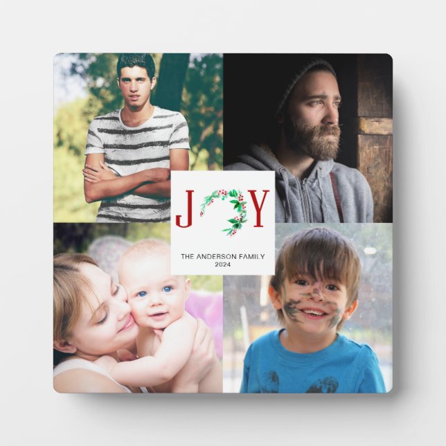 Joy Christmas 4 Photo Collage Family Pictures Plaque (Front)