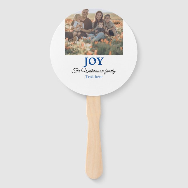 Joy christmas add family name photo holiday giftts hand fan (Front)