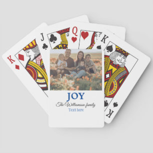 Joy christmas add family name photo holiday giftts poker cards