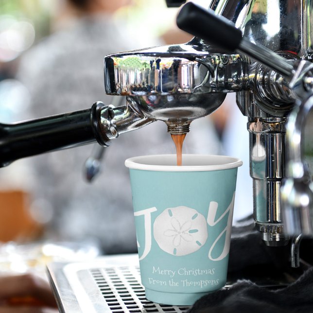 Joy Christmas Beach Party Custom Paper Cups (Christmas Holiday Sand Dollar paper cup)