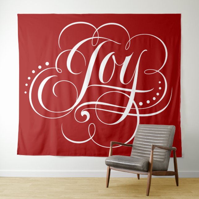 JOY Christmas Calligraphy Lettering Red Tapestry (In Situ (Horizontal))