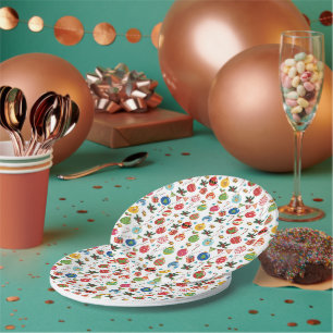 Joy Christmas, Christmas-Ball-Ornament pattern Paper Plates