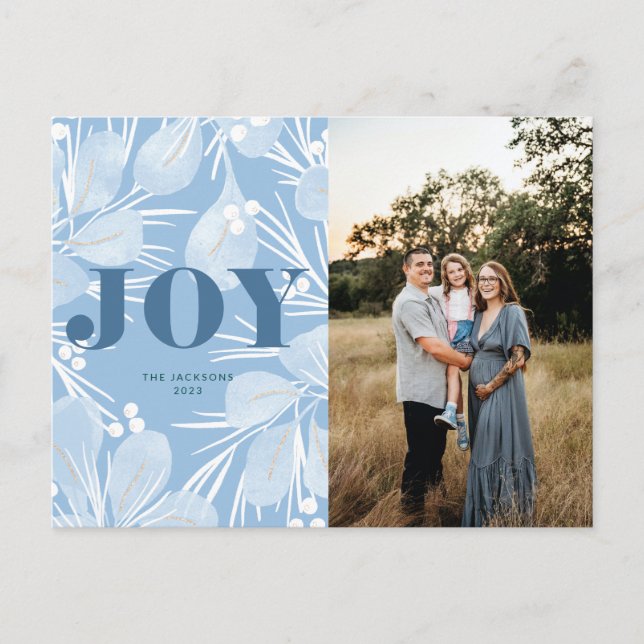 Joy Christmas Design Blue Holiday Postcard (Front)