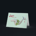 Joy Christmas Dolphin Porpoise of Life Green Holiday Card<br><div class="desc">This cartoon dolphin has a holiday wreath on for Christmas. "Joy" card reads on the front. Inside"... it's the propoise of life." Then: "Wishing you an ocean of deep delights" and finally, "Happy Holidays!" There is another small image of a propoise in the lower right hand corner. All can be...</div>