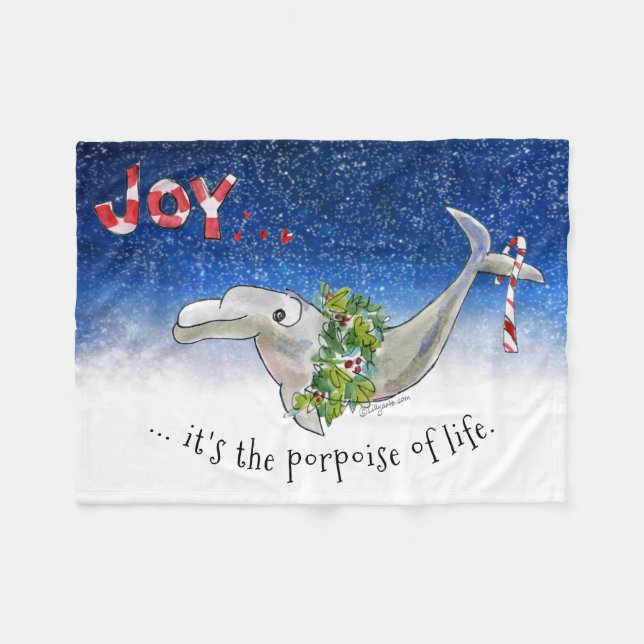 Joy Christmas Dolphin Porpoise of Life Stars Fleece Blanket (Front (Horizontal))