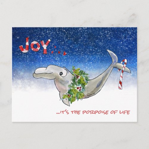 Joy Christmas Dolphin Porpoise of Life Stars Holiday Postcard