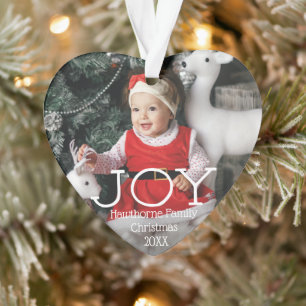 "JOY" Christmas elegant luxury Custom Photo + Text Ornament
