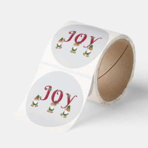 JOY Christmas Elves holding Letters Classic Round Sticker