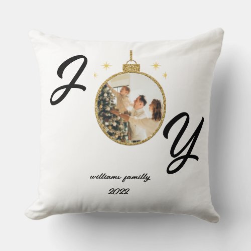 Joy Christmas Family Name photo Throw Pillow