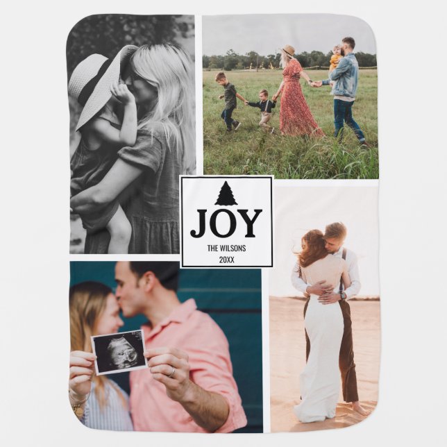 Joy Christmas Family Photo Collage Xmas Baby Blanket (Front)