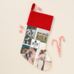 Joy Christmas Family Photo Collage Xmas Christmas Stocking<br><div class="desc">A beautiful festive Christmas stocking that features 4 photos of your family with the word "JOY" centered in the middle along with family name and year. A beautiful design for your Christmas home decor or wonderful keepsake gift for your friends and family. Customize the text and photos and make it...</div>