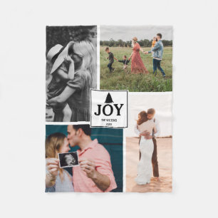 Joy Christmas Family Photo Collage Xmas Fleece Blanket