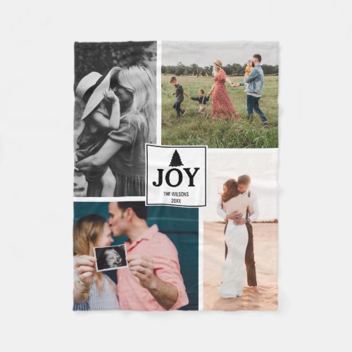 Joy Christmas Family Photo Collage Xmas  Fleece Blanket