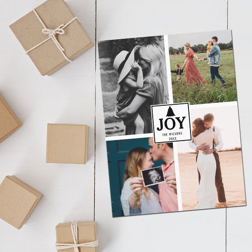 Joy Christmas Family Photo Collage Xmas  Holiday Postcard