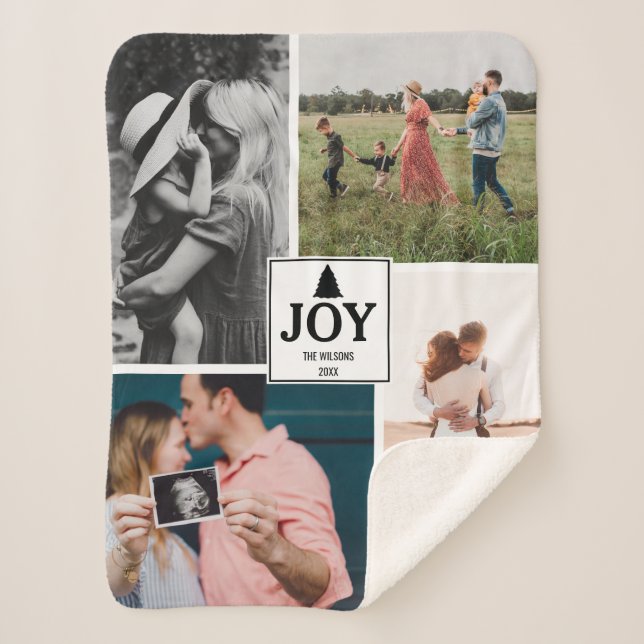 Joy Christmas Family Photo Collage Xmas  Sherpa Blanket (Front)