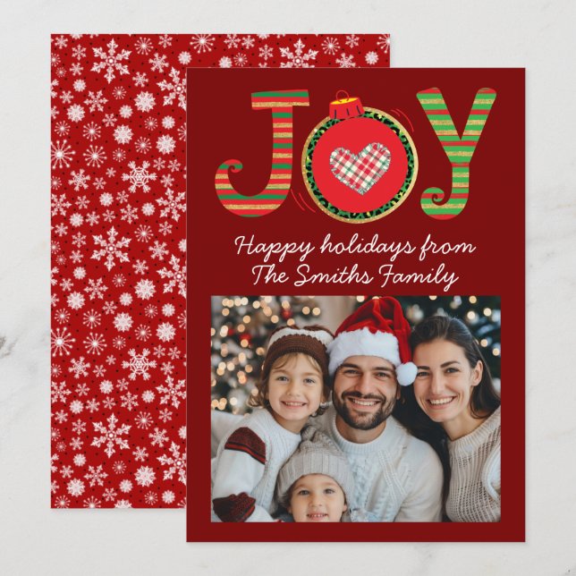 Joy Christmas Family Snowflakes Pattern  Holiday Card (Front/Back)