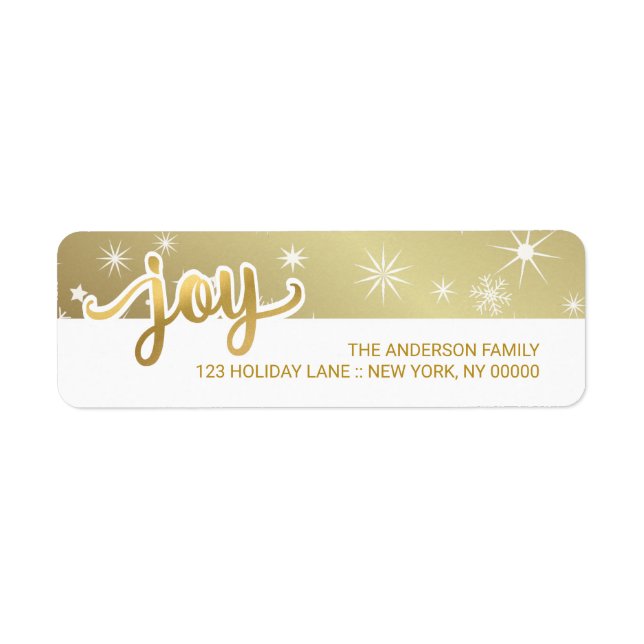 Joy Christmas Faux Gold Foil Hand Script Address Label (Front)