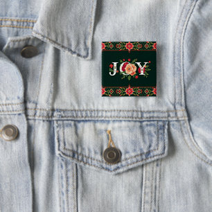 JOY christmas floral border Button