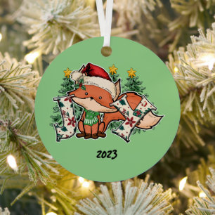 Joy Christmas Fox Metal Ornament