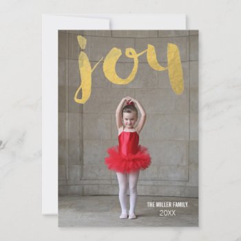 Joy Christmas Gold Foil Photo Cards by ThreeFoursDesign at Zazzle