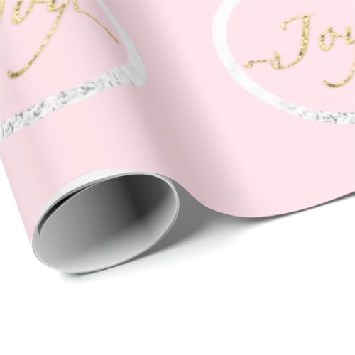 Joy Christmas Gray Silver Gold Pink Rose Holidays Wrapping Paper