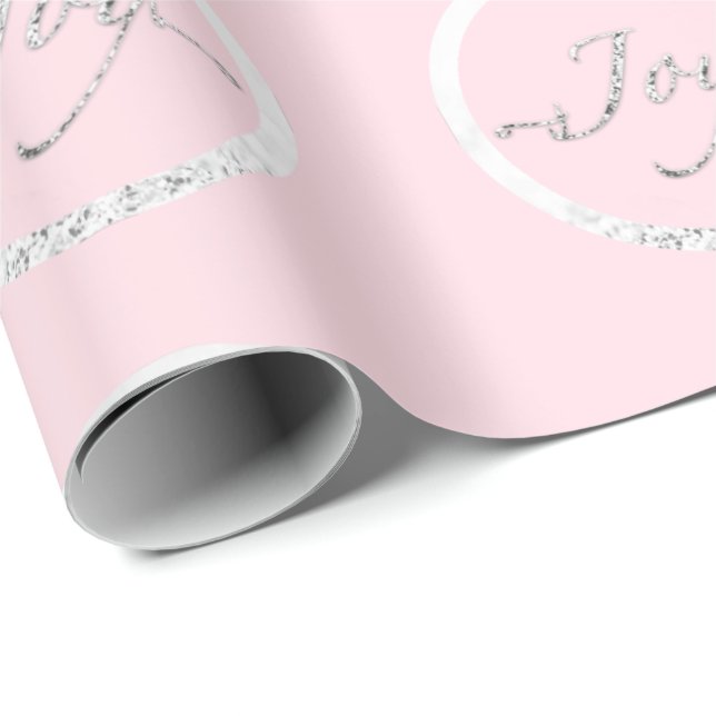 Joy Christmas Gray Silver Grey Pink Rose Holidays Wrapping Paper (Roll Corner)