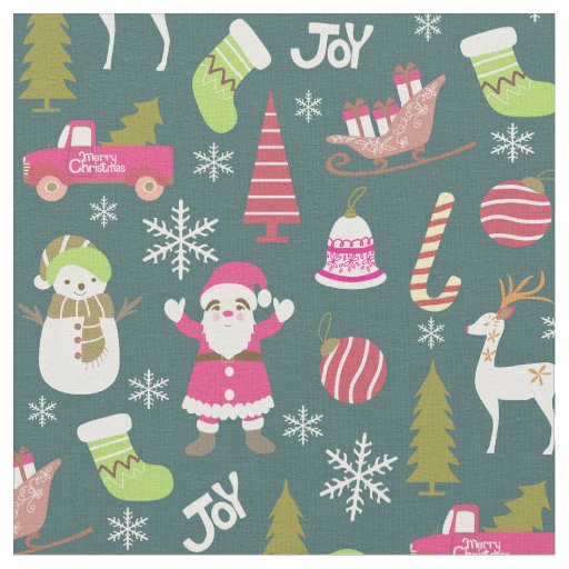 Joy Christmas Green Fabric