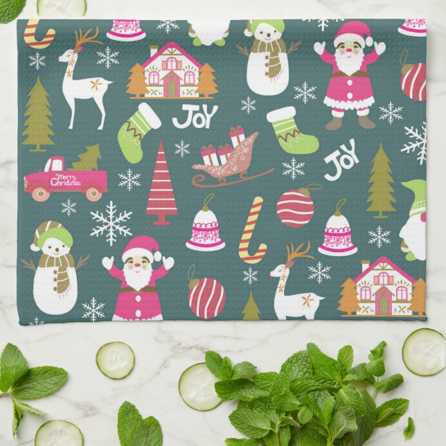 Joy Christmas Green Kitchen Towel (Folded)