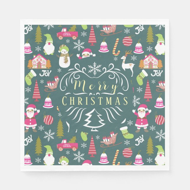 Joy Christmas Green Napkins (Front)