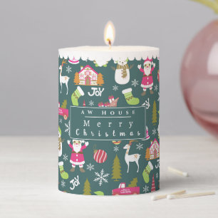 Joy Christmas Green Pillar Candle