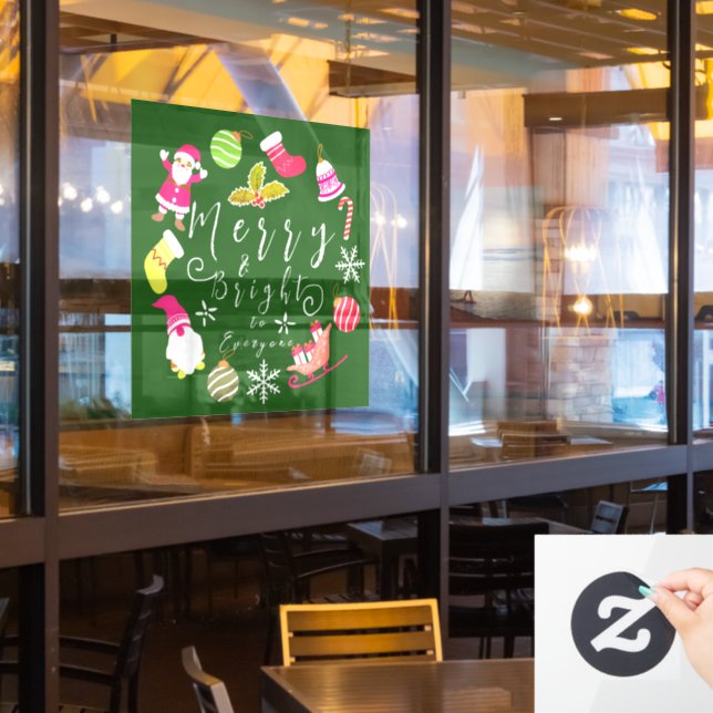Joy Christmas Green Window Cling (Restaurant Window)