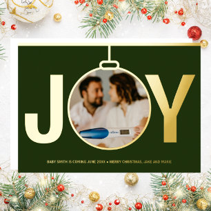 Joy Christmas Holiday Pregnancy Announcement Gold