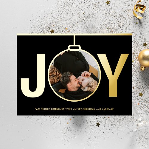 Joy Christmas Holiday Pregnancy Announcement Gold