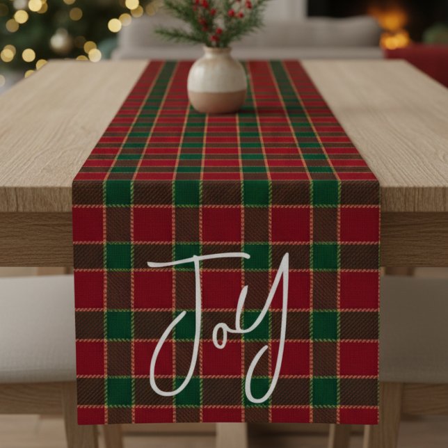 Joy Christmas Holiday Red & Green Tartan Pattern Short Table Runner (Joy Christmas Holiday Red & Green Tartan Pattern Short Table Runner
)