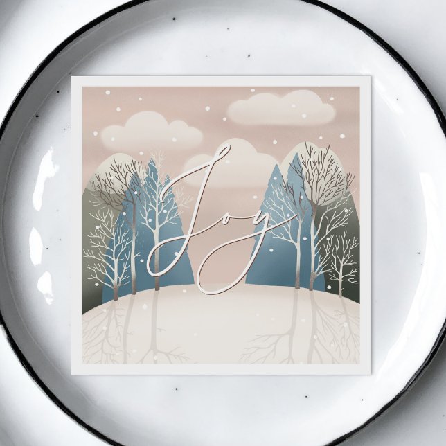 Joy Christmas Holiday | Snowy Winter Woodland Napkins (Creator Uploaded)