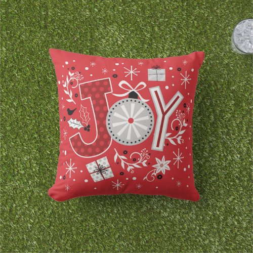 Joy Christmas Holidays Red Festive Winter Outdoor Pillow