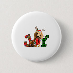 Joy Christmas Lights Long Haired Dachshund Dog San Button