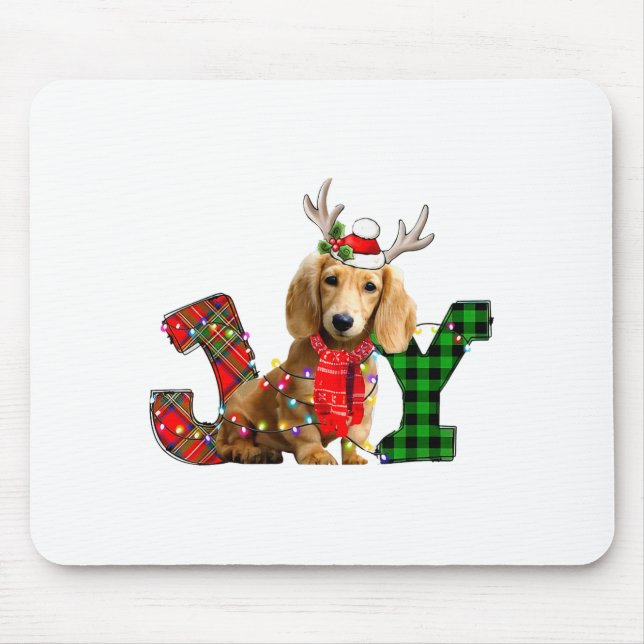 Joy Christmas Lights Long Haired Dachshund Dog San Mouse Pad (Front)
