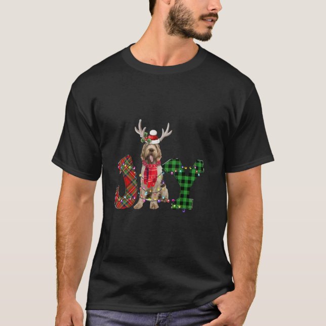 Joy Christmas Lights Spinone Italiano Dog Santa Ha T-Shirt (Front)