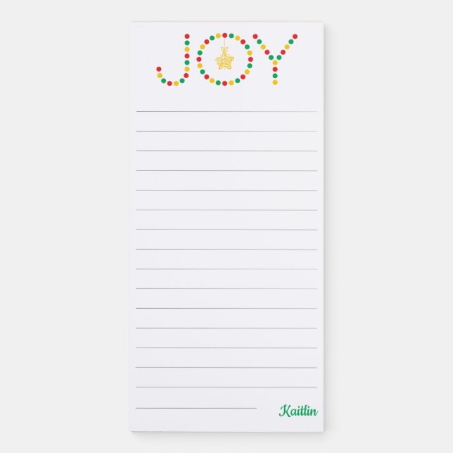 Joy Christmas Magnetic Notepad (Front)