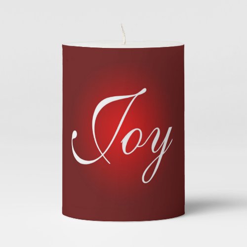 Joy Christmas Message Red White Holiday Colors Pillar Candle