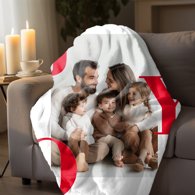 JOY Christmas | Personalized Family Photo Holiday  Fleece Blanket (Creator Uploaded)